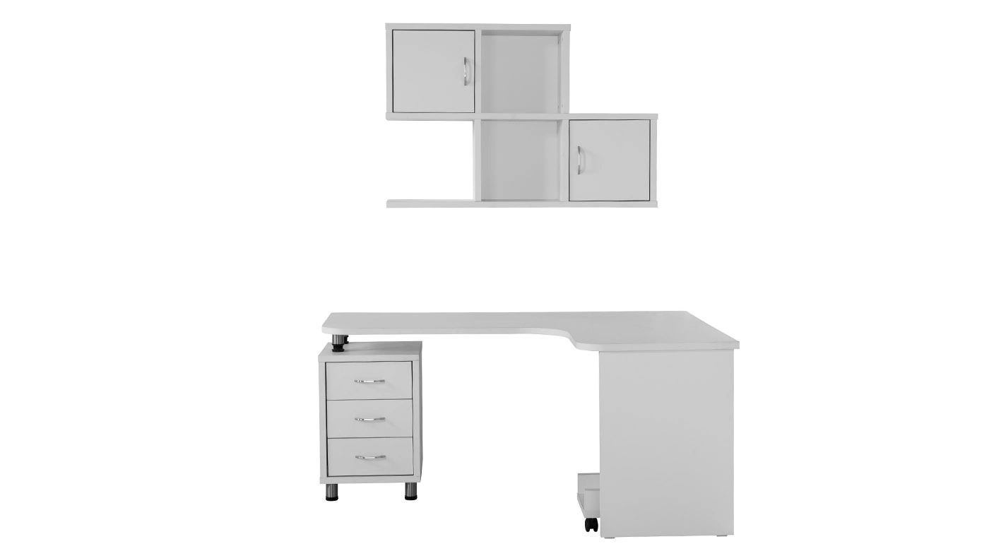 שולחן כתיבה פינתי לילדים ונוער עם מגירות וכוורת "זיו" | צבע לבן (לפינה ימנית)